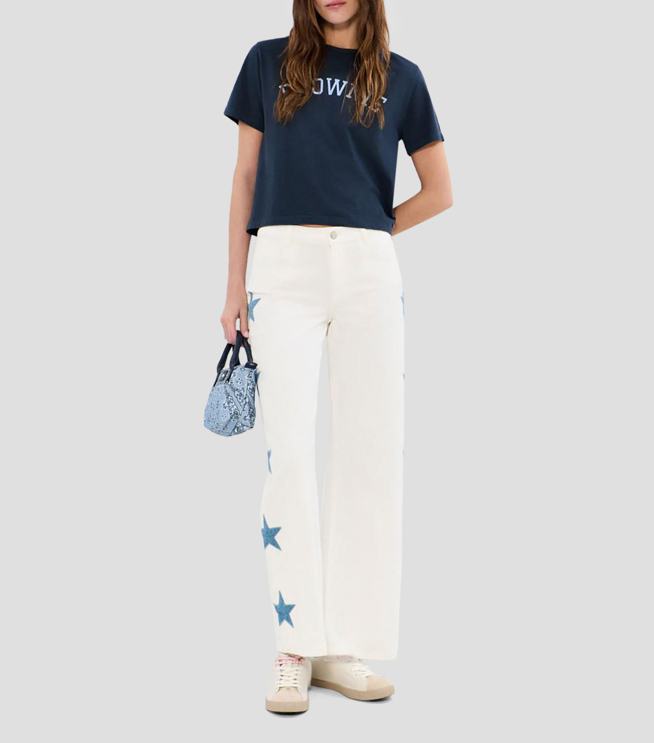 Playera cuello redondo manga corta con estampado Mujer